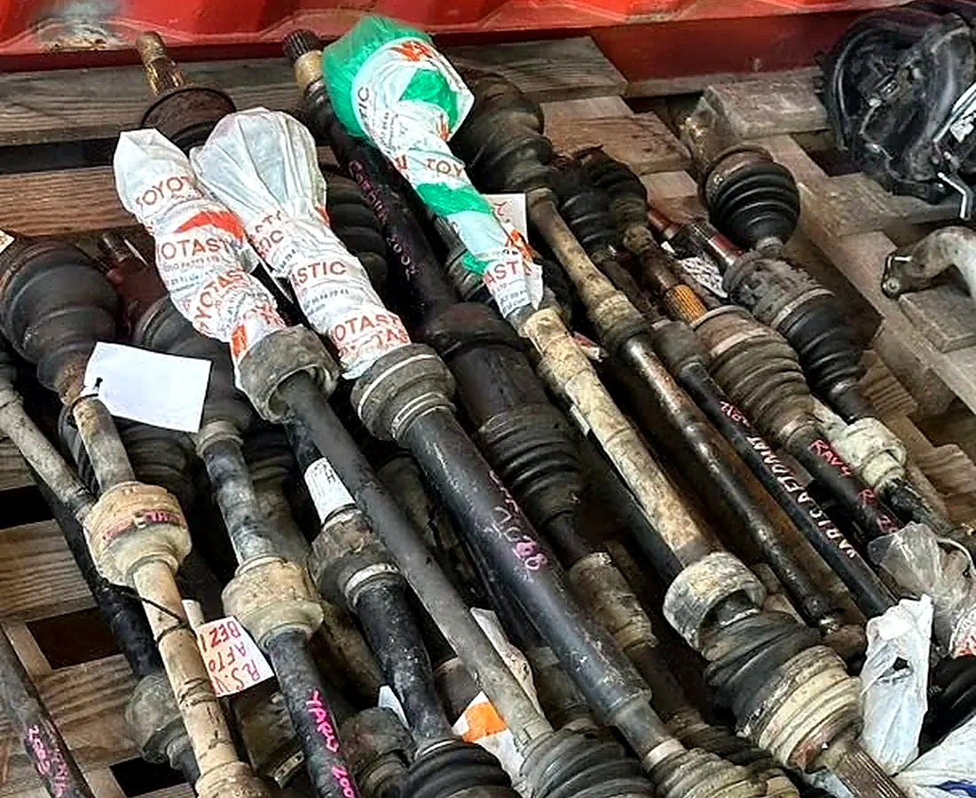 Actual used automotive drive shafts and mechanical components